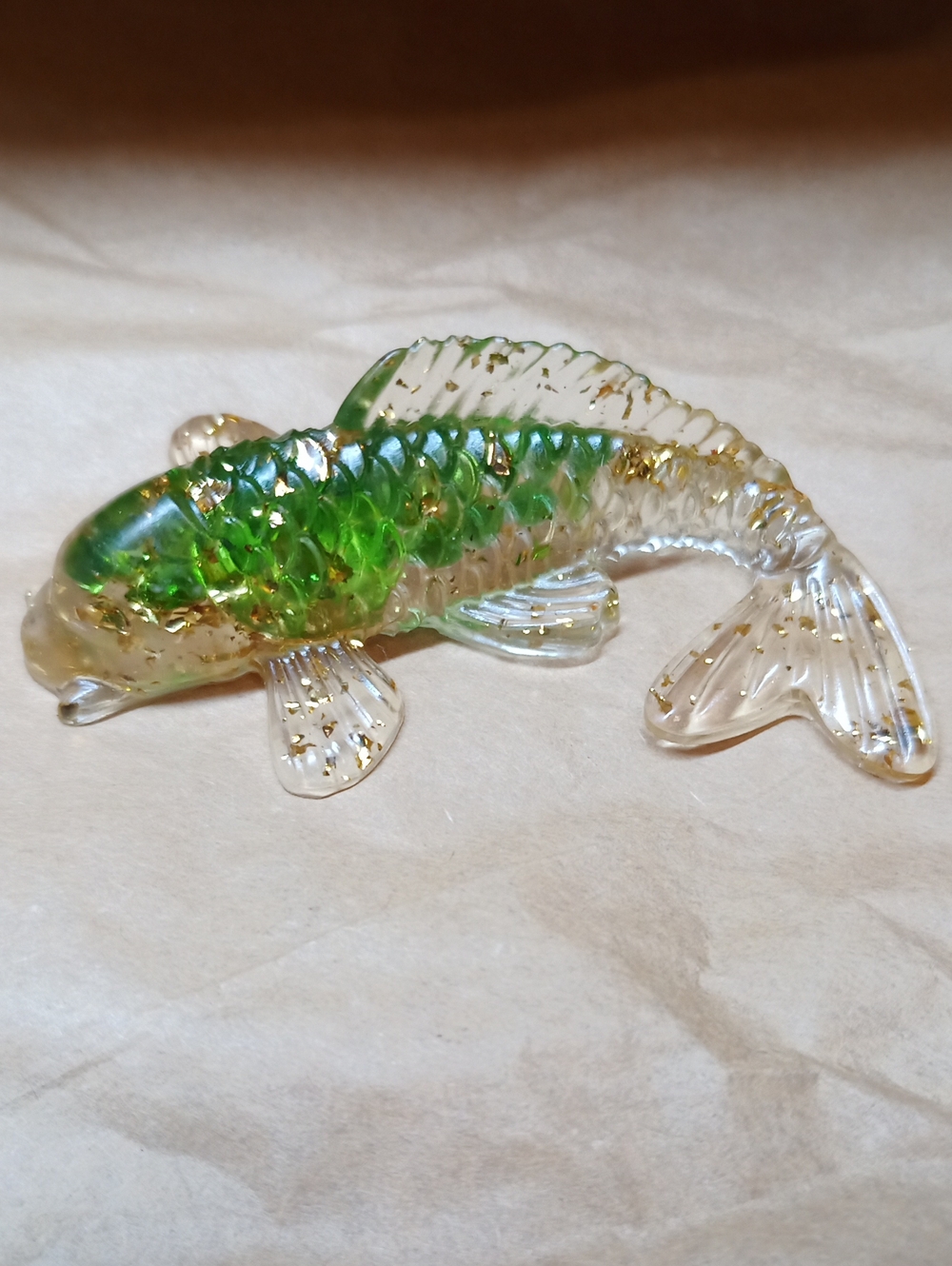 Decorative Green Gold Good Luck Fish Figurine Coin